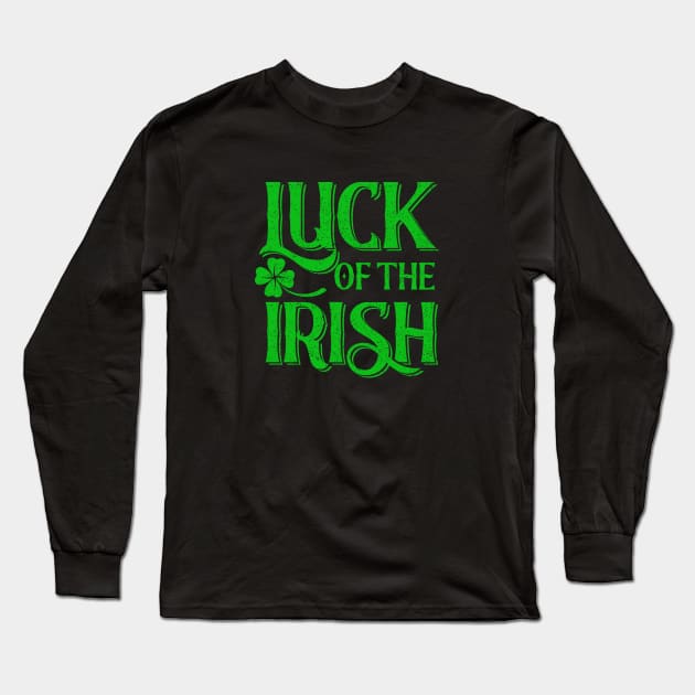 Saint Patrick Luck of the Irish Green Vintage Long Sleeve T-Shirt by Wolfkin Design